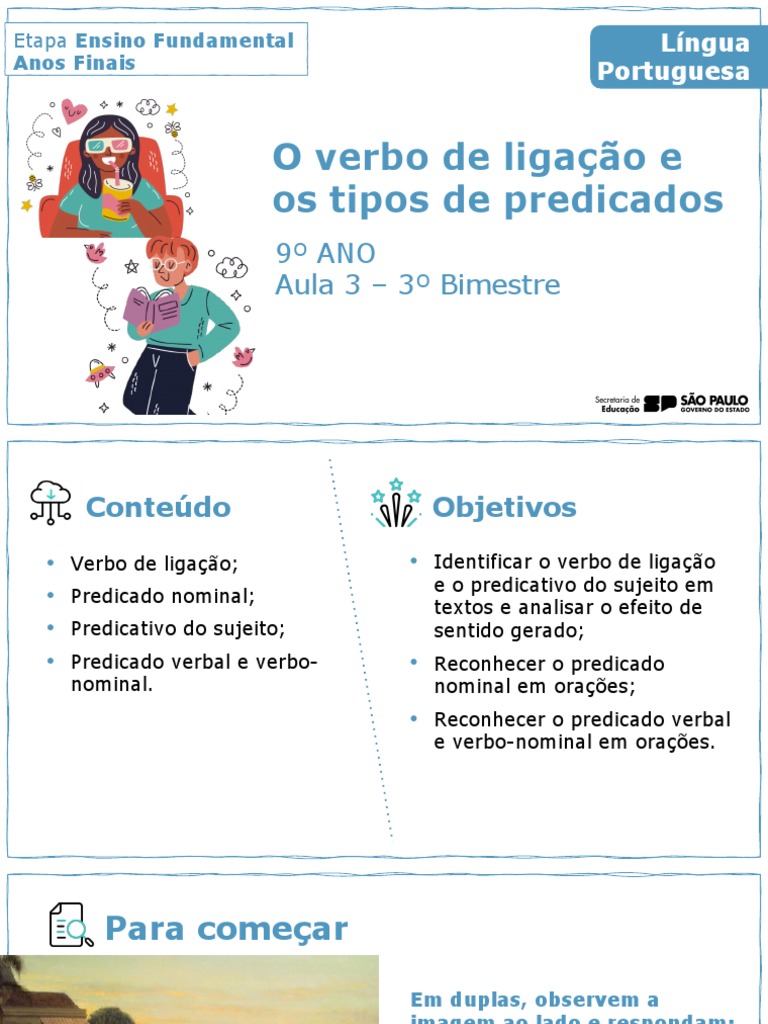 Verbo de Ligação e Os Tipos de Predicado - AULA 3 | PDF | Objeto ...