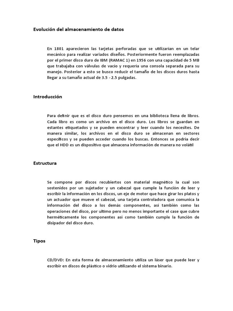 Evolución del Almacenamiento de Datos | PDF | Disco duro ...