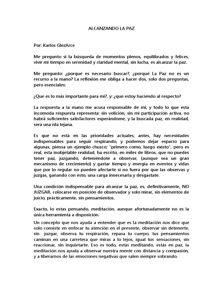 Alcanzando La Paz Pdf Meditación Amor