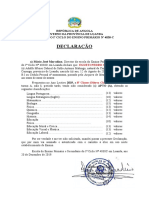 Declaração: República de Angola Governo Da Província de Luanda Escola Do Iº Ciclo Do Ensino Primário #4038-C
