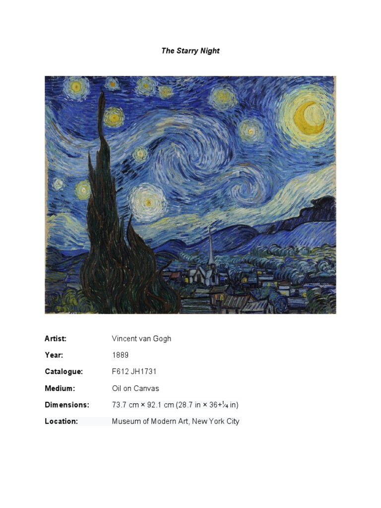 The Starry Night | PDF | Paintings | Sky