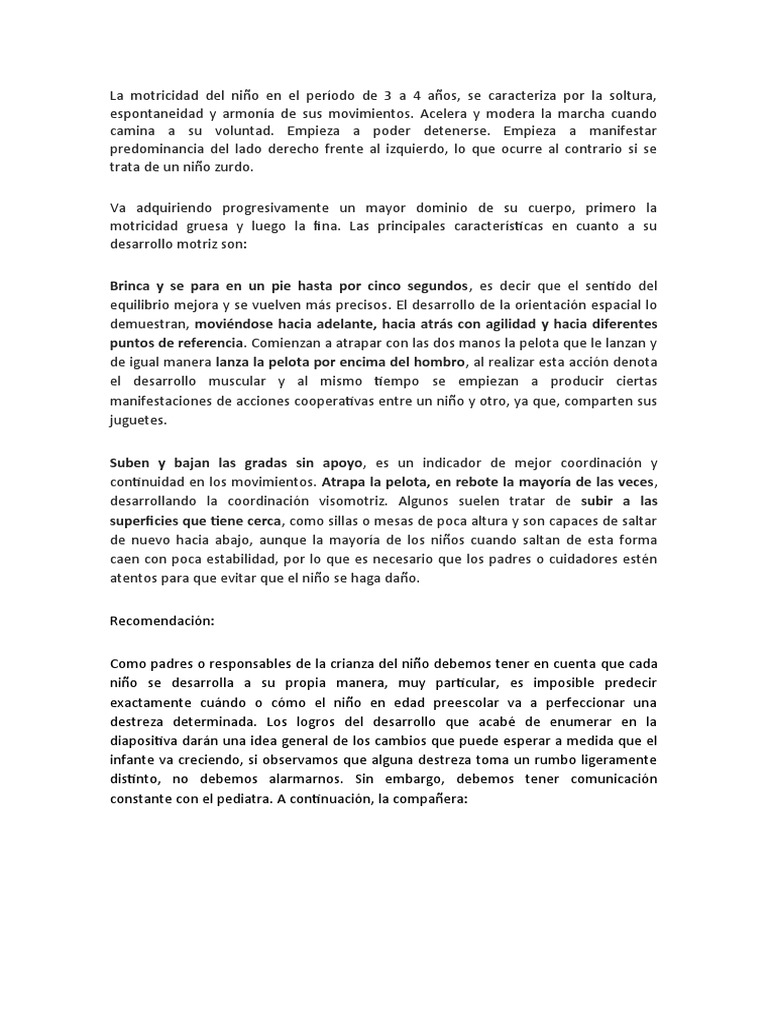 Desarrollo motor en niños de 3 a 4 años | PDF | Crecimiento personal y ...