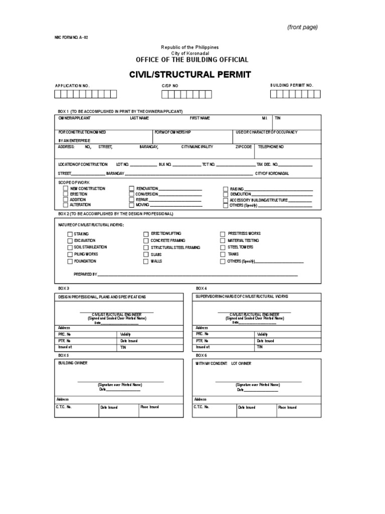 Civil/Structural Permit Application Form | PDF | Specification ...