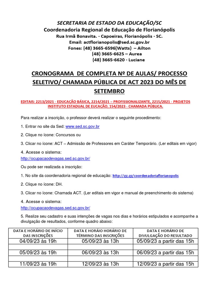 SetembroCronograma de Chamada de Act 2023 Do Mês de Setembro PDF
