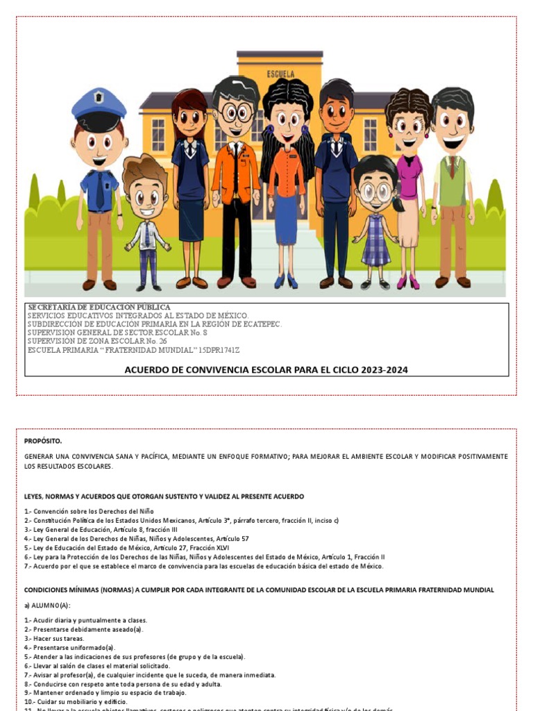 Acuerdo de Convivencia Escolar 2023-2024 | PDF | Educación primaria ...