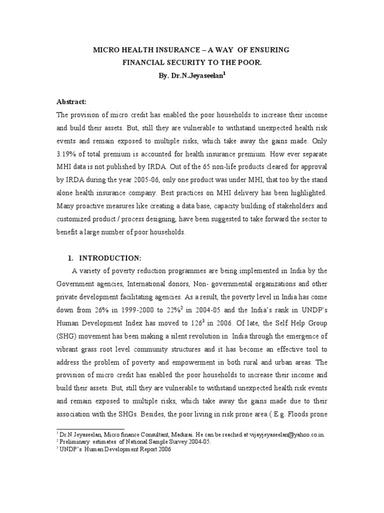 Micro Health Insurance for the Poor | PDF | Insurance | Poverty