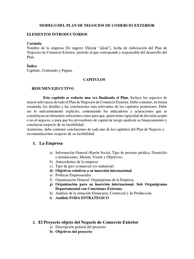 Modelo de Plan de Comercio Exterior | PDF | Marketing | Producto (Negocio)