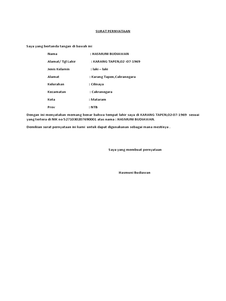 Surat Pernyataan Final | PDF