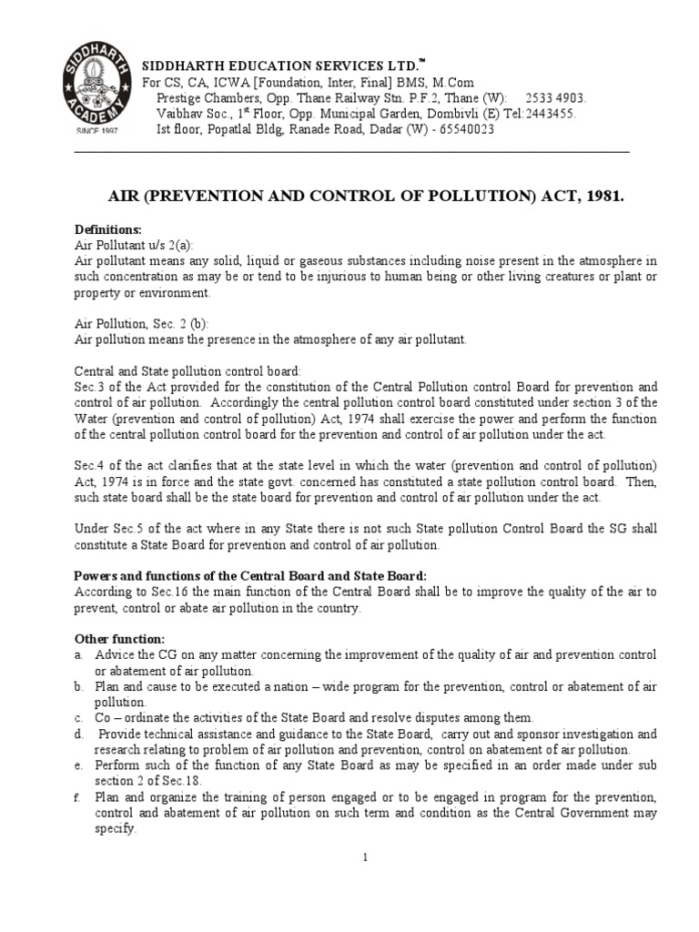 Air Pollution Control Act Overview | PDF | Emission Standard | Air ...