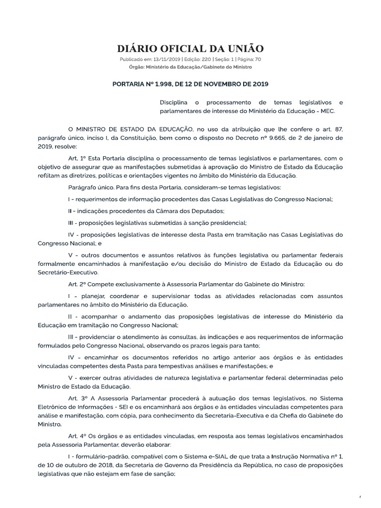 Decreto No 3.998 De 5 De Novembro De 2001