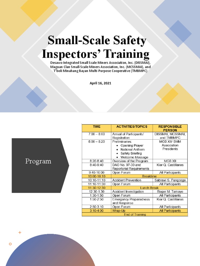 SmallScale Safety Inspectors' Trainingv2 PDF Emergency