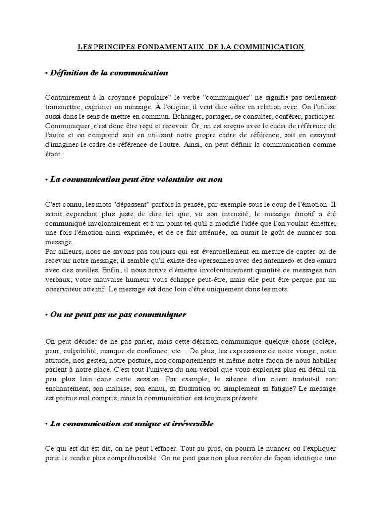 Principes de la communication interpersonnelle | PDF | Évolution de ...