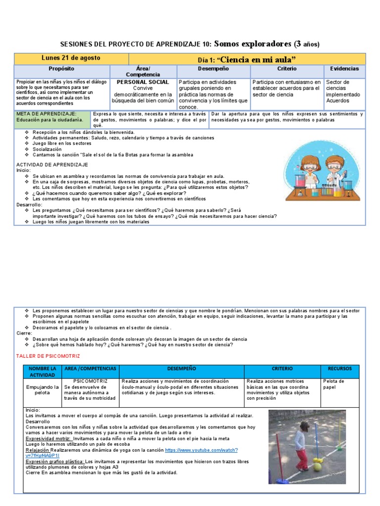 Sesiones de Aprendizaje para Niños de 3 Años | PDF | Aprendizaje ...