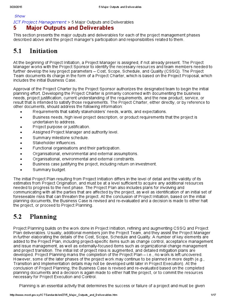 5 Major Outputs and Deliverables | PDF | Project Management | Business