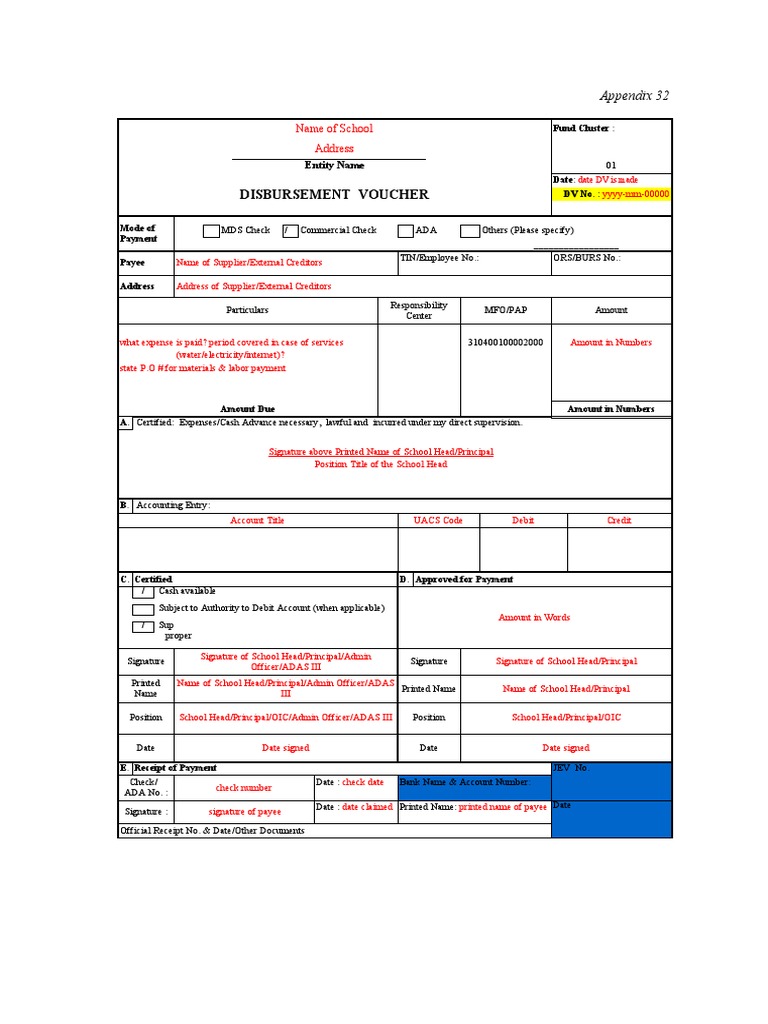 Disbursement Voucher Template Example | PDF | Cheque | Payments