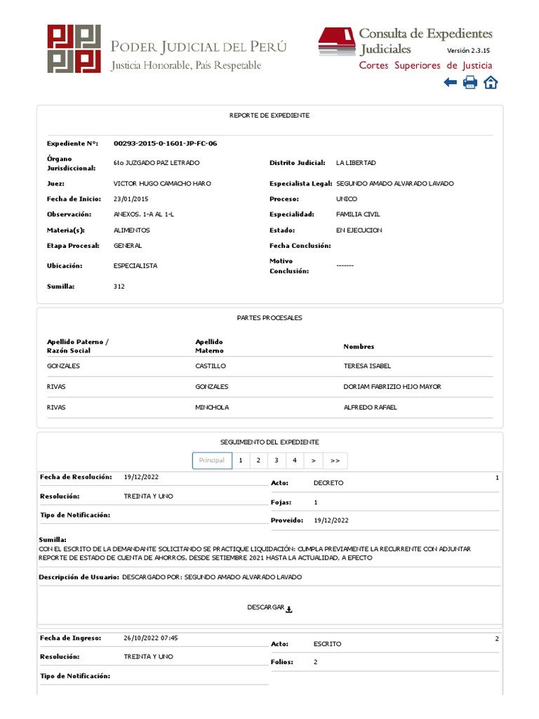 Cej consulta de expedientes judiciales detalle de la busqueda de