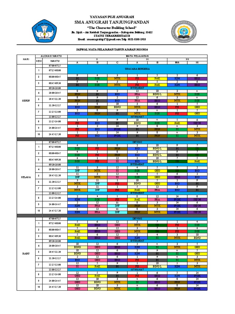 A.8 Jadwal Pelajaran 2023-2024 | PDF