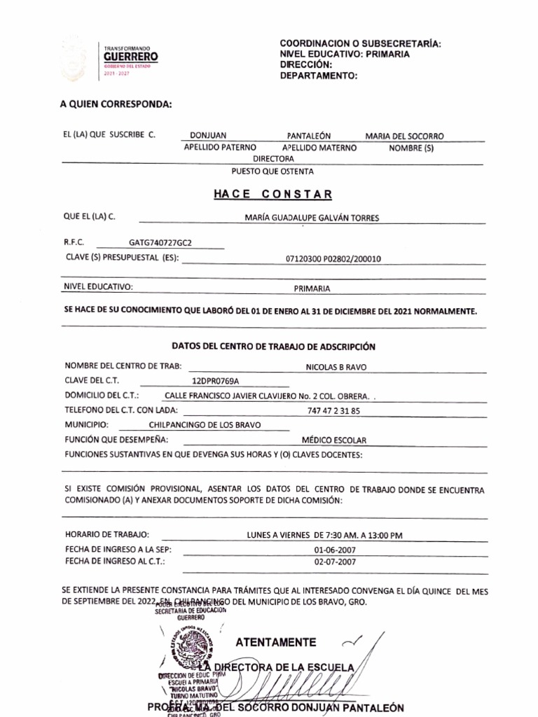 Constancia Laboral Médico Escolar 2021 | PDF