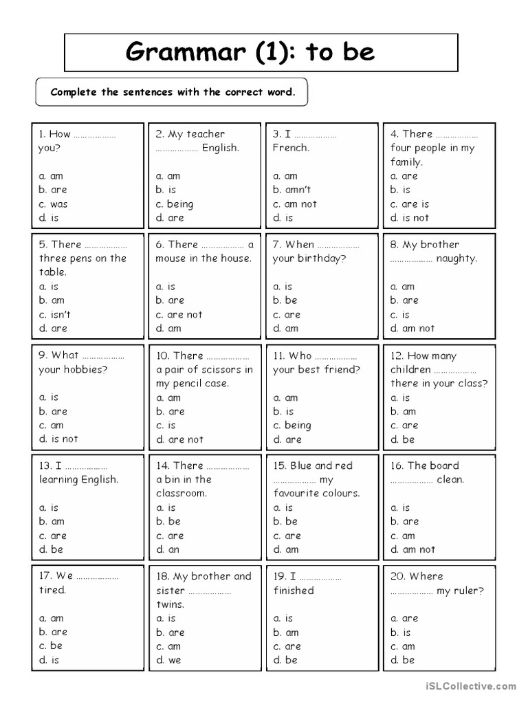 To Be Grammar Multiple Choice | PDF