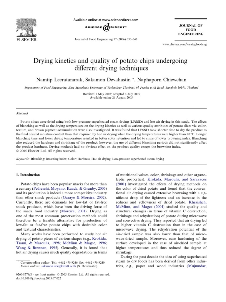 Drying and Quality of Potato Chips Undergoing Different Drying