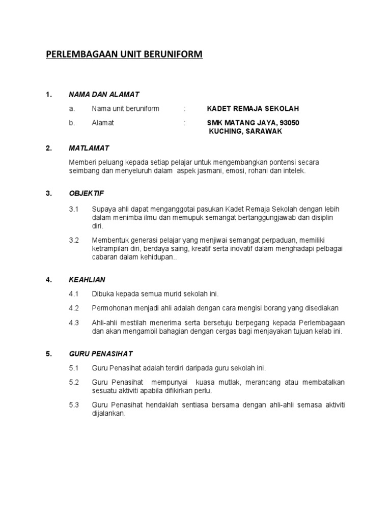 Perlembagaan Unit Beruniform | PDF