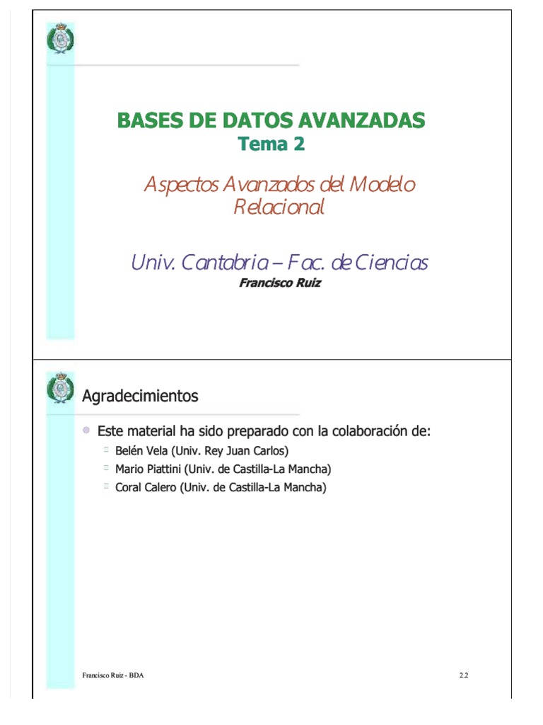 Aspectos Avanzados de Bases de Datos | PDF | SQL | Gestión de datos