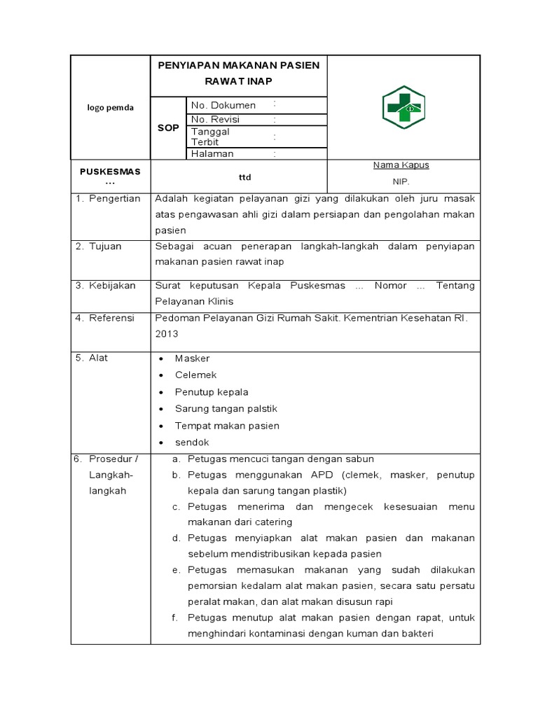 3.5.1.b SOP PENYIAPAN MAKANAN PASIEN | PDF