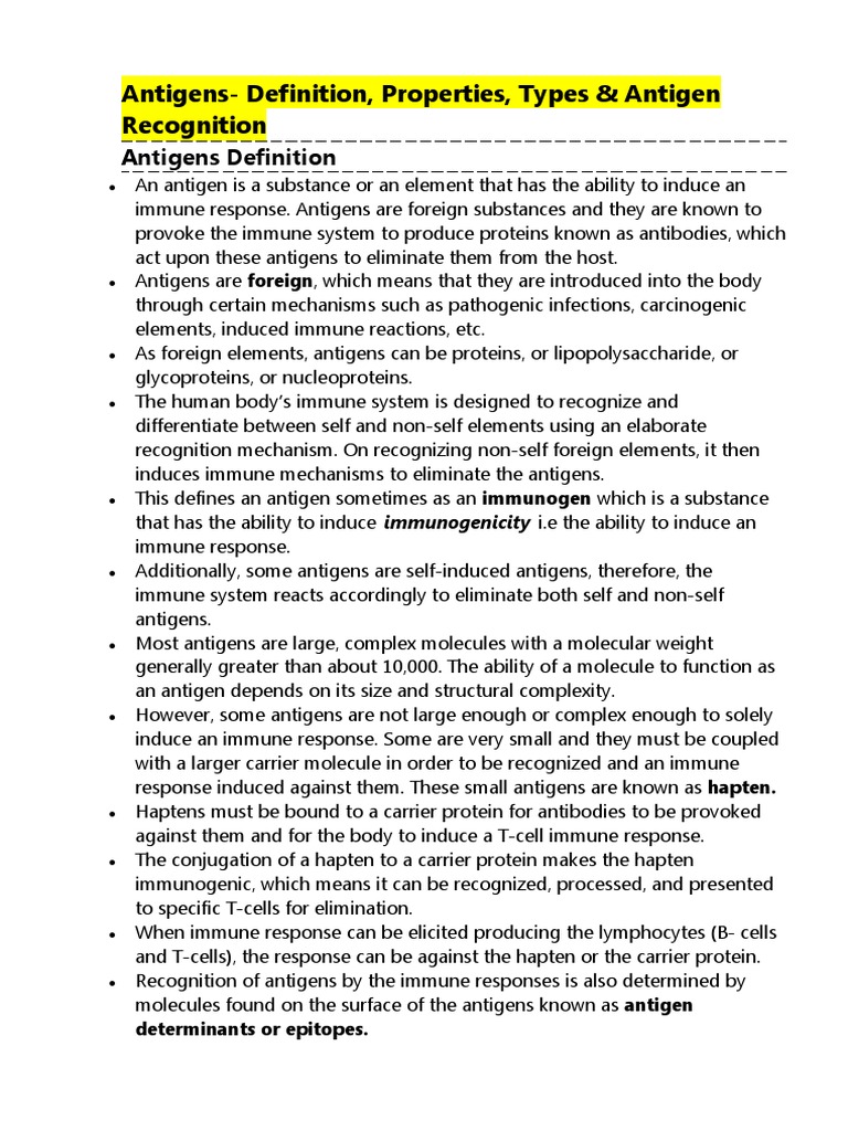 Antigens Definition, Properties, Types & Antigen Recognition