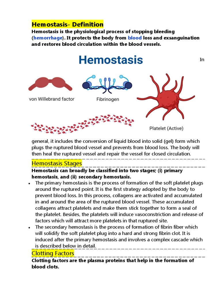 Hemostasis Definition | PDF | Coagulation | Hemostasis