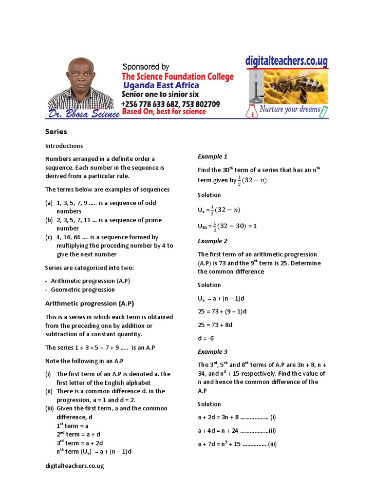 A Level Math Paper 1 Mathematical Series PDF Sequence Mean