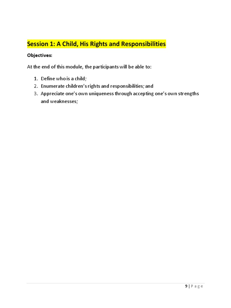 Csap Module Session 1 Children S Rights And Responsibilities Pdf
