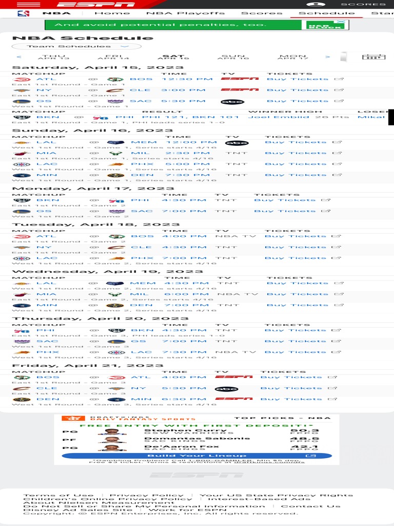 Nba Schedule Espn PDF