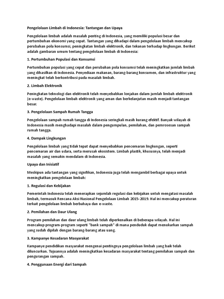 Model Pengelolaan Limbah Berbahaya di Desa yang Berkelanjutan dan Menguntungkan Ekonomi Lokal