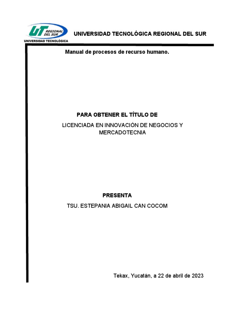 Manual de Procesos de Recurso Humano | PDF | Gestión de recursos