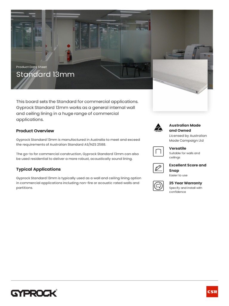 Gyprock Standard 13mm Product Overview | PDF | Drywall | Building