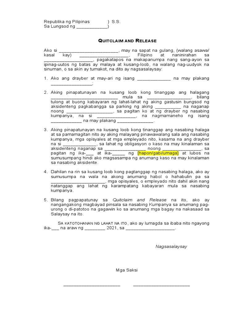 Quitclaim Aksidente | PDF