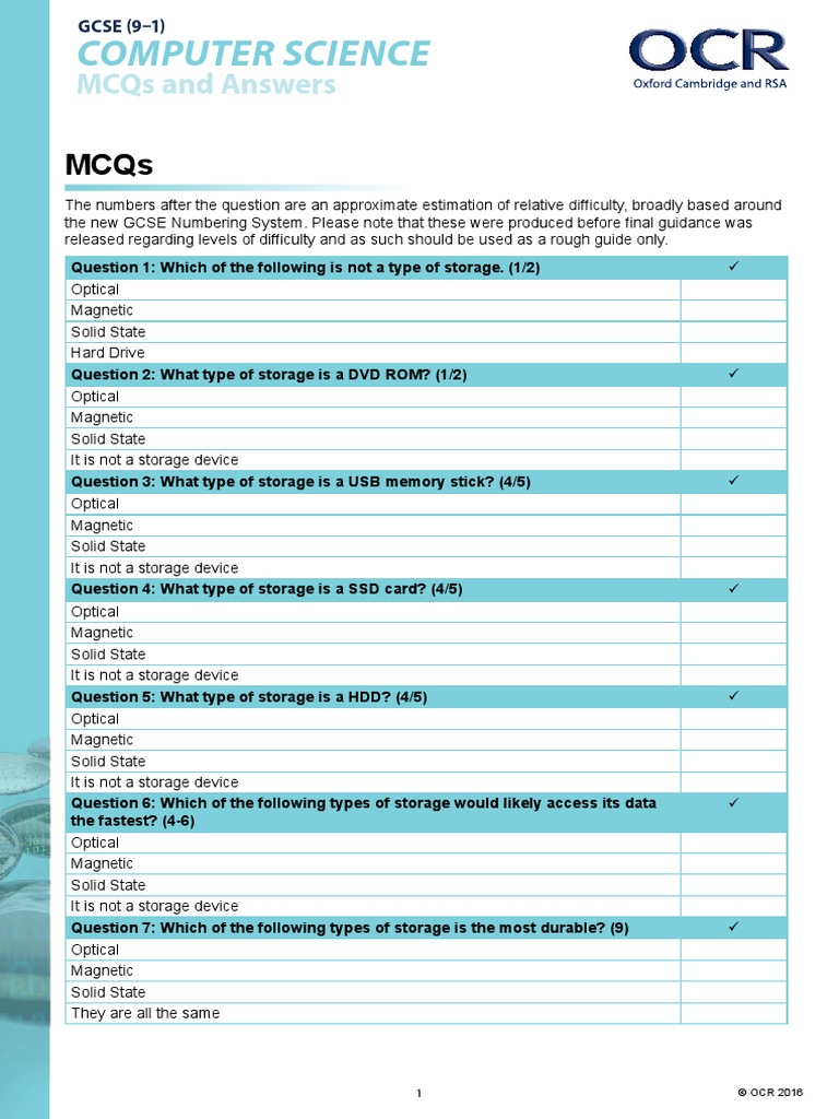 5 Storage Mcqs Answers PDF Solid State Drive Computer Data Storage