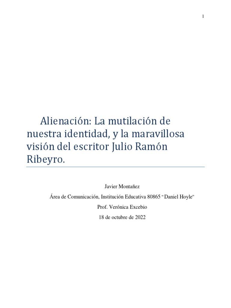 Alienación en Julio Ramón Ribeyro | PDF | Depresión (estado de ánimo ...