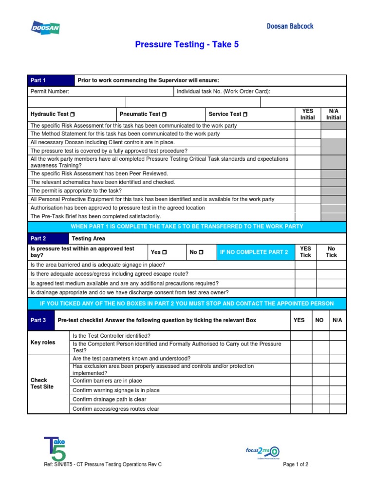 Pressure Testing Safety Checklist | PDF | Business | Computers