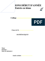 Evaluation Diagnostique Math 6e