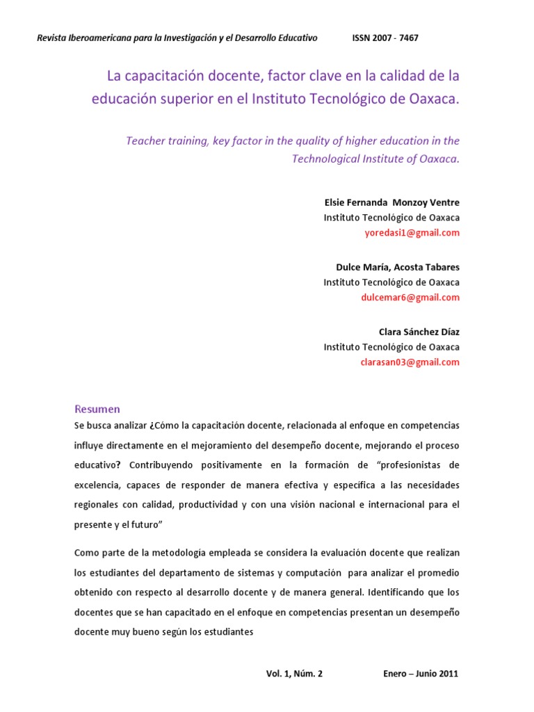 La Capacitacion Docente Factor Clave En La Calidad Pdf