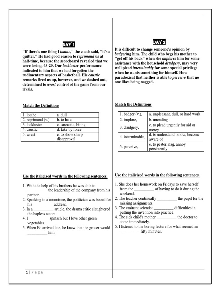 Vocabulary Exercises for Language Learning | PDF | Cost Of Living