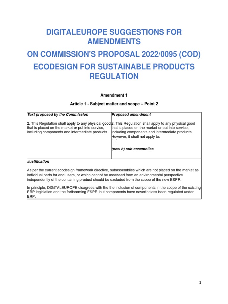 Ecodesign Documents ESPR 20102022 DIGITALEUROPE+Draft+Amendments+on ...
