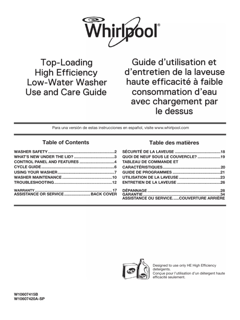 User Manual Whirlpool WTW5000DW (English 36 Pages) PDF