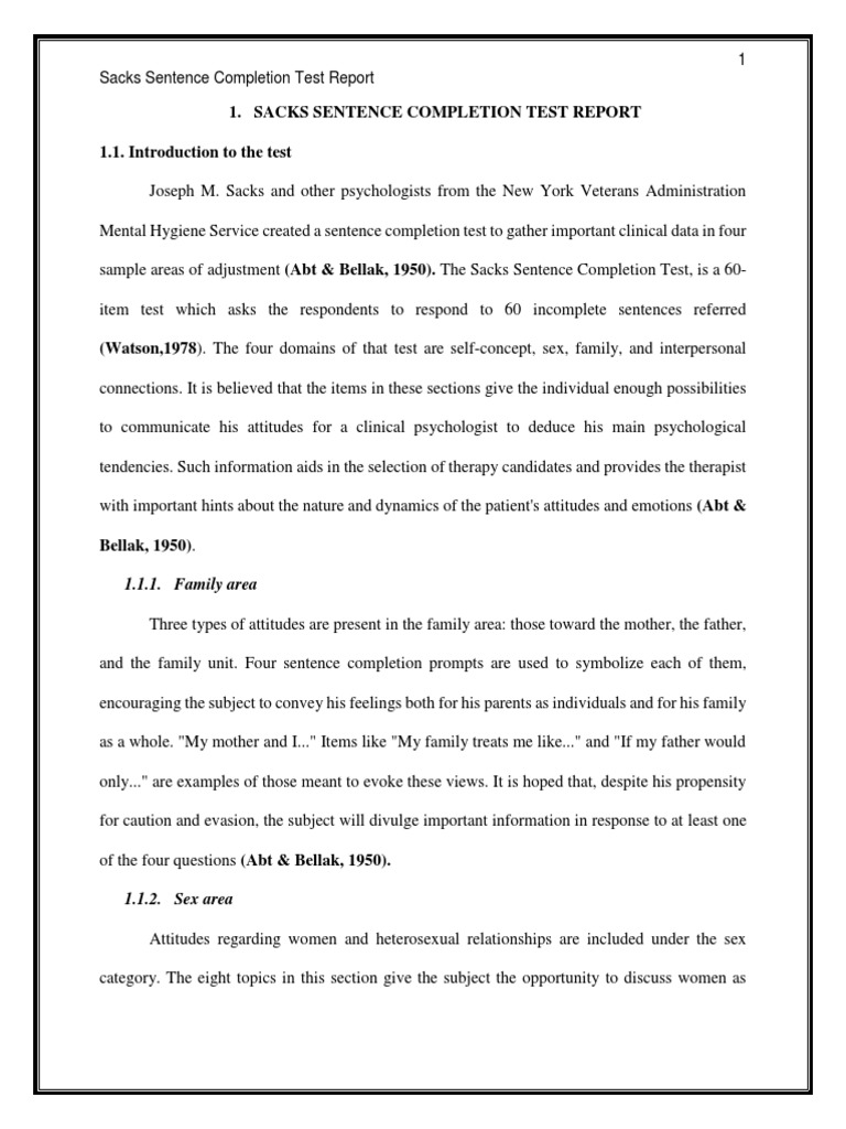 Sacks Sentence Completion Test Overview | PDF | Attitude (Psychology) | Id