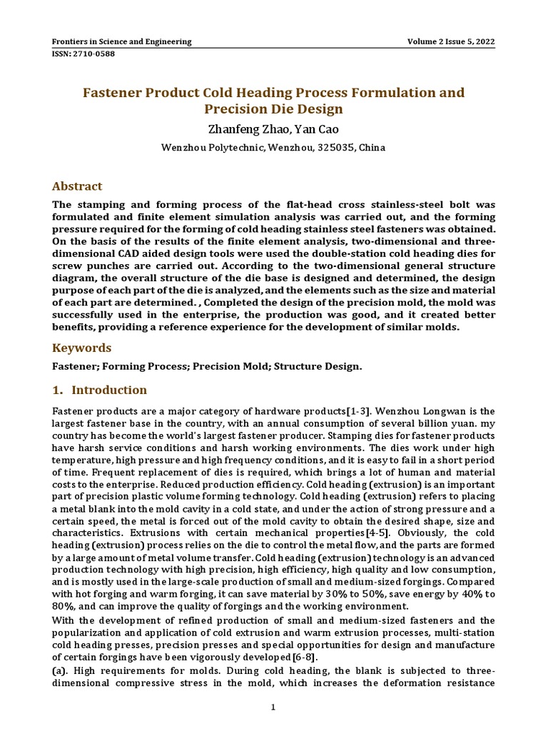 Fastener Product Cold Heading Process Formulation and | PDF