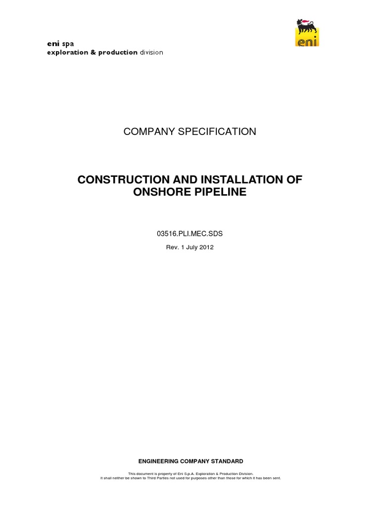 Onshore Pipeline Construction Standards | PDF | Pipe (Fluid Conveyance ...