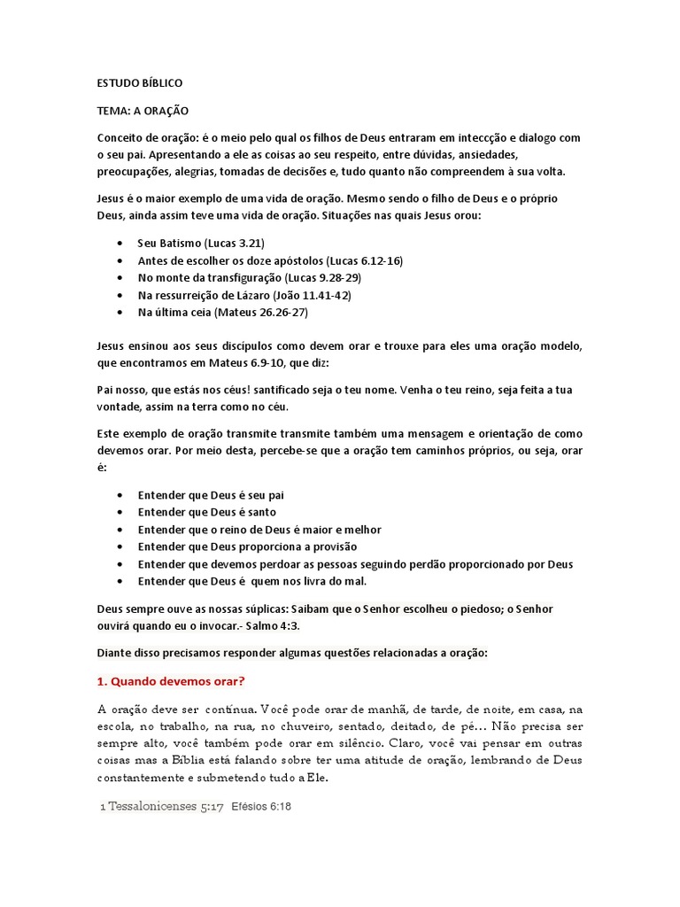 Estudo Bíblico O Poder Da Oração Pdf Oração Jesus