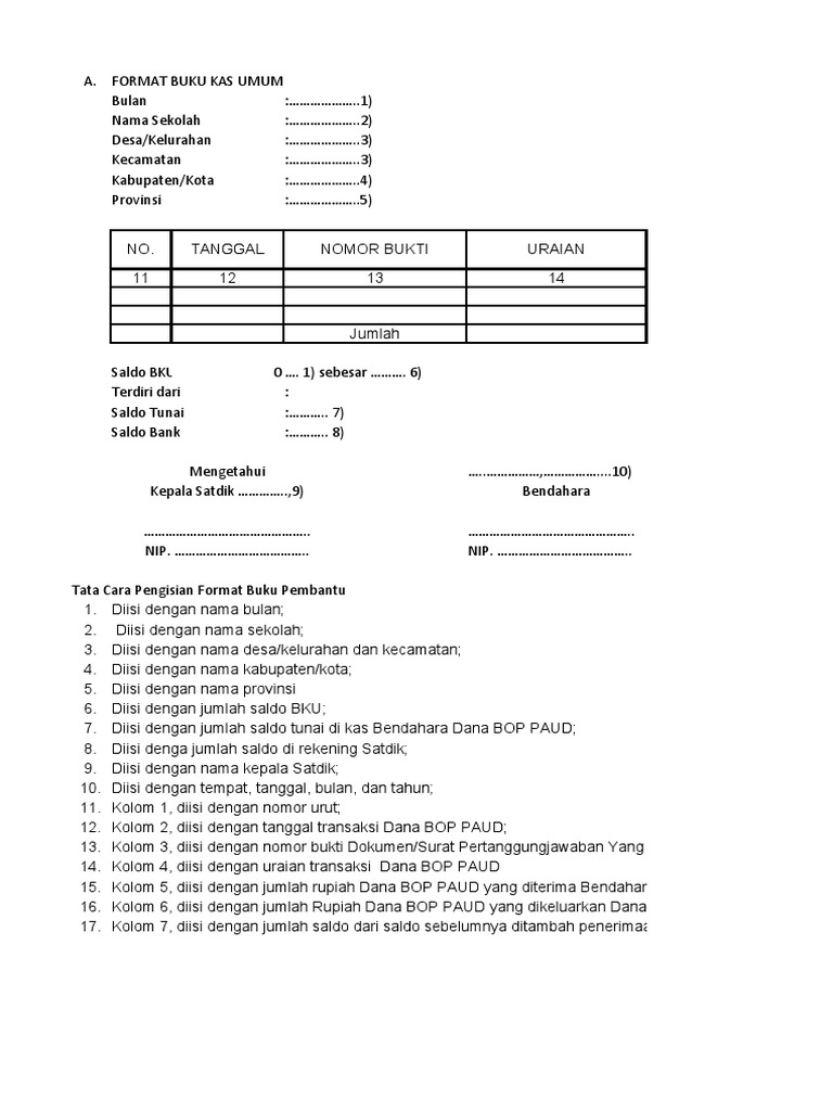 Format Buku Kas dan Laporan BOP PAUD | PDF