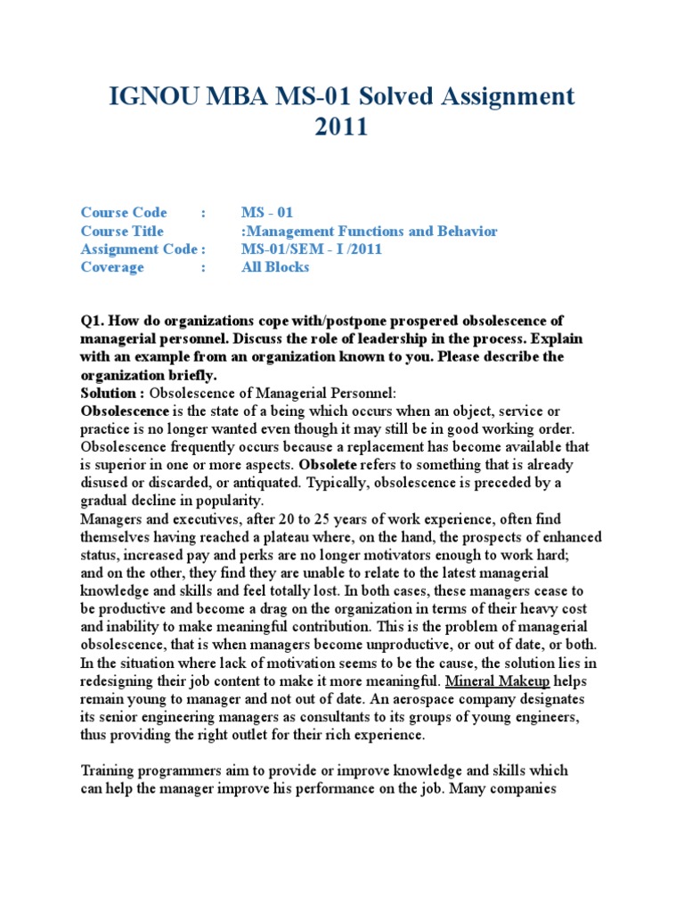 IGNOU MBA MS-01 Solved Assignment 2011 | PDF | Management Information ...